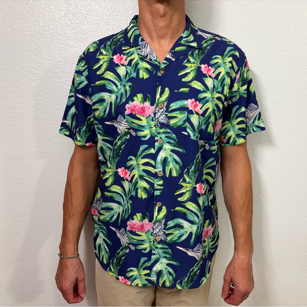 Twisted Toucan Tropical Hawaiian Shirt with Custom F-22 Raptors